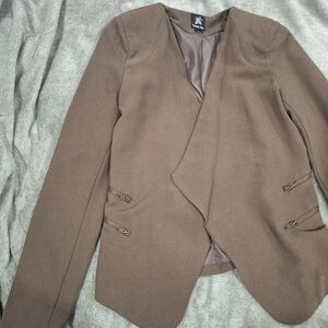 Double Zero Brown Blazer with Zipper Accents